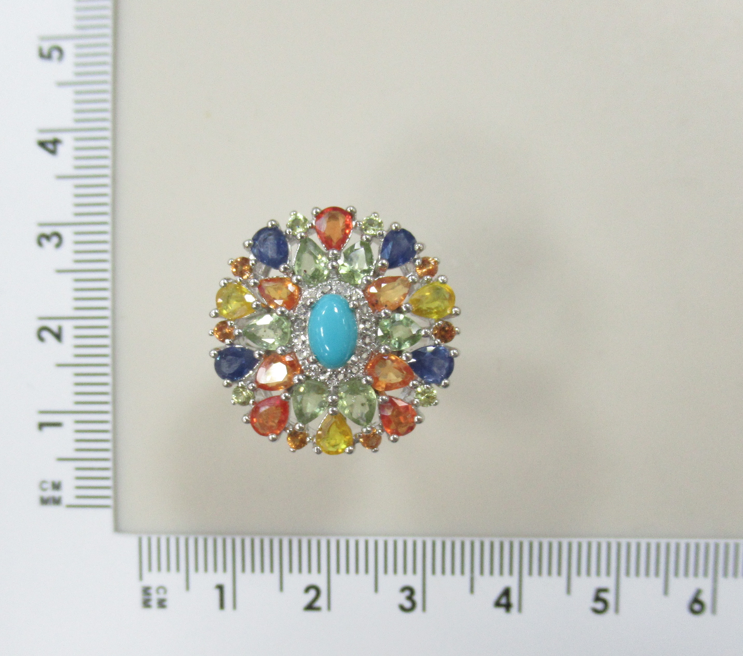 Серебряное кольцо с бирюзой и мультисапфирами